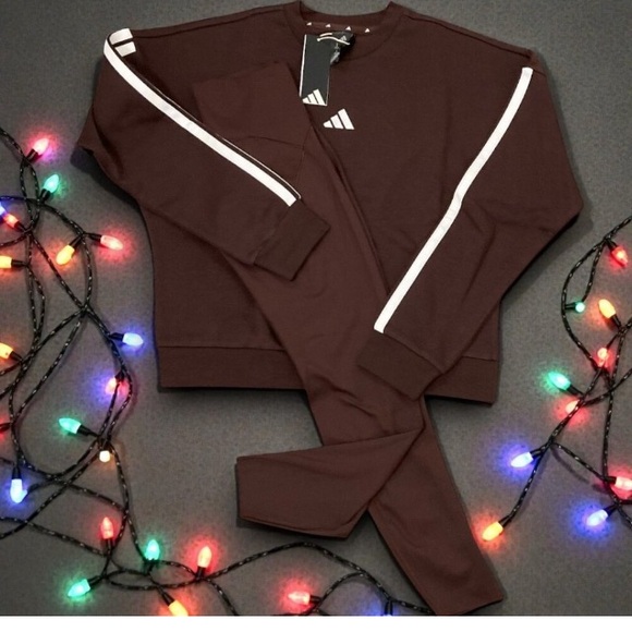 NWT ADIDAS 2 PIECE CHOCOLATE SWEATSHIRT AND LEGGINGS MATCHING SET WOMENS SIZE M - Picture 2 of 5